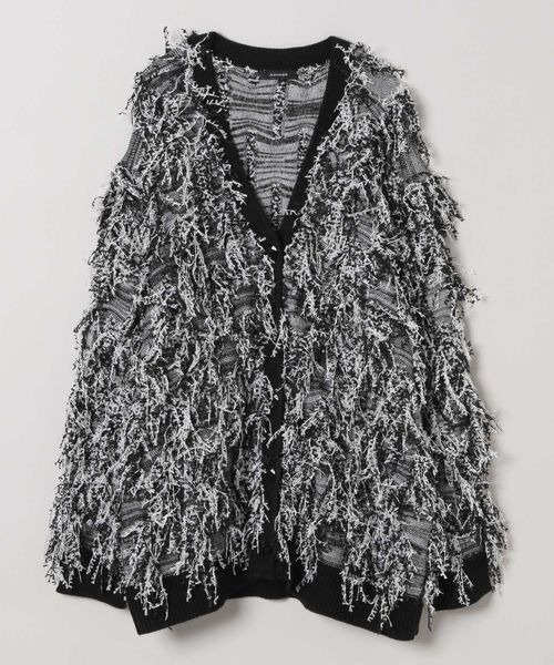 JEANASIS（ジーナシス）の「フリンジジャガードライトオーバーカーディガン/152516（カーディガン/ボレロ・レディース・ブラック/グレー系その他・FREE）」の12枚目の写真