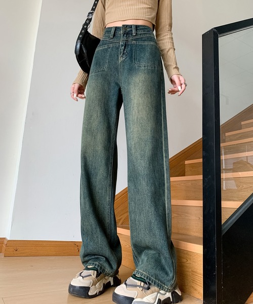 aimoha（アイモハ）の「【Aimohaルーズストレートジーンズ（デニムパンツ・レディース・グレー/ブルー・SMALL/MEDIUM/LARGE）」の2枚目の写真