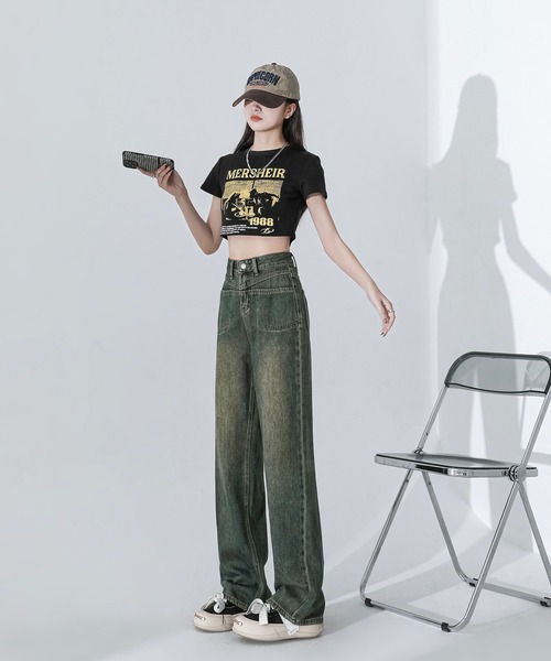 aimoha（アイモハ）の「【Aimohaルーズストレートジーンズ（デニムパンツ・レディース・グレー/ブルー・SMALL/MEDIUM/LARGE）」の4枚目の写真