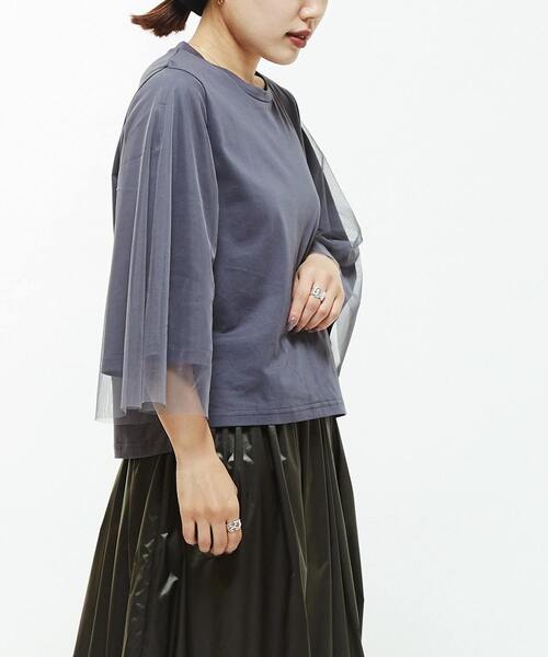 CONVERSE TOKYO(コンバーストウキョウ)の「TULLE DOCKING TEE(Tシャツ/カットソー・レディース・ブラック/ピンク/ブルー・FREE)」の7枚目の写真