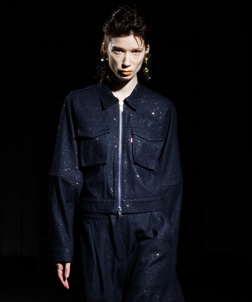 NON TOKYO(ノントーキョー)の「LAME DENIM JACKET(デニムジャケット・レディース・インディゴブルー/グリーン/ブラック・FREE)」の1枚目の写真