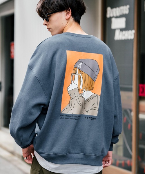 KANGOL(カンゴール)の「KANGOL カンゴール 別注コラボ カンガールプリント裏起毛クルーネックスウェットトレーナー(スウェット・メンズ・ピンク/ホワイト/グリーン系/ピンク系/ブラック系/ブルー系/ブルーグリーン/ブラック/ホワイト系/アッシュ/ブルー/グレー系・M/L/XL)」の8枚目の写真