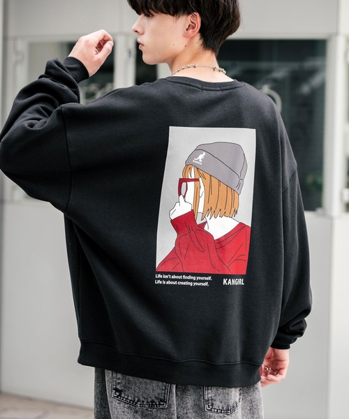 KANGOL(カンゴール)の「KANGOL カンゴール 別注コラボ カンガールプリント裏起毛クルーネックスウェットトレーナー(スウェット・メンズ・ピンク/ホワイト/グリーン系/ピンク系/ブラック系/ブルー系/ブルーグリーン/ブラック/ホワイト系/アッシュ/ブルー/グレー系・M/L/XL)」の3枚目の写真