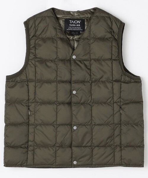FREAK'S STORE（フリークスストア）の「限定展開 TAION/タイオン キッズ ベーシック Vネックボタン インナーダウンベスト / KIDS V NECK DOWN VEST / TAION-K001（ダウンジャケット/コート・キッズ・ベージュ/オリーブ/ブラック/ネイビー・140/130/120/110）」の3枚目の写真