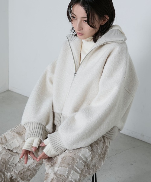 le ELMi(ルエルミ)の「Double-zip boucle high-necked blouson / ダブルジップ ブークレ ハイネックブルゾン(ブルゾン・レディース・チャコール/ブラック/アイボリー・FREE)」の17枚目の写真