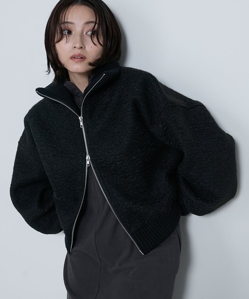 le ELMi(ルエルミ)の「Double-zip boucle high-necked blouson / ダブルジップ ブークレ ハイネックブルゾン(ブルゾン・レディース・チャコール/ブラック/アイボリー・FREE)」の19枚目の写真