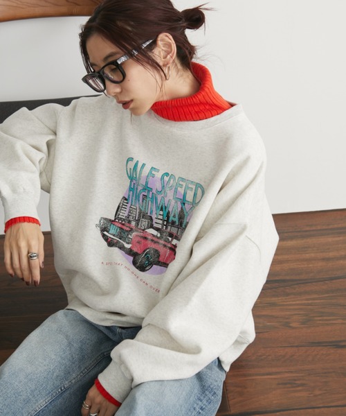 Auntie Rosa Holiday(アンティローザホリデー)の「裏起毛ヴィンテージライクCARスウェット(スウェット・レディース・チャコールグレー/ナチュラル・FREE)」の5枚目の写真