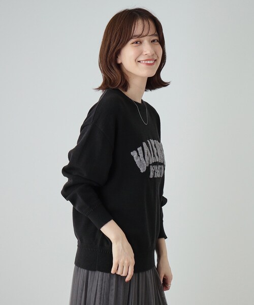 SHOO・LA・RUE(シューラルー)の「◆【静電気軽減/洗える/S-LL】もちもち ふっくらロゴニット(ニット/セーター・レディース・ダークグレー/ライトグリーン/ブラック/ライトベージュ・01/02/03/04)」の10枚目の写真