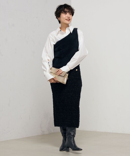 Rie Miller（リエミラー）の「カシミヤ混アシメトリーニットビスチェ 