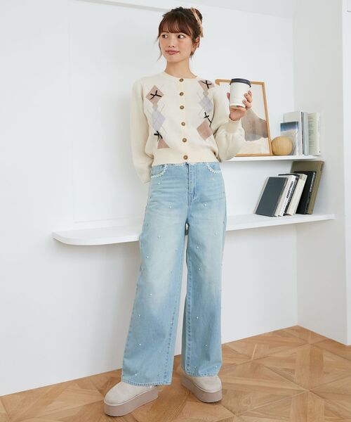 MAJESTIC LEGON(マジェスティックレゴン)の「アーガイル柄リボンカーデ(カーディガン/ボレロ・レディース・ホワイト系その他2/レッド系その他2/ブルー系その他4/グレー系その他・MEDIUM)」の5枚目の写真