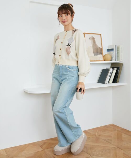 MAJESTIC LEGON(マジェスティックレゴン)の「アーガイル柄リボンカーデ(カーディガン/ボレロ・レディース・ホワイト系その他2/レッド系その他2/ブルー系その他4/グレー系その他・MEDIUM)」の6枚目の写真