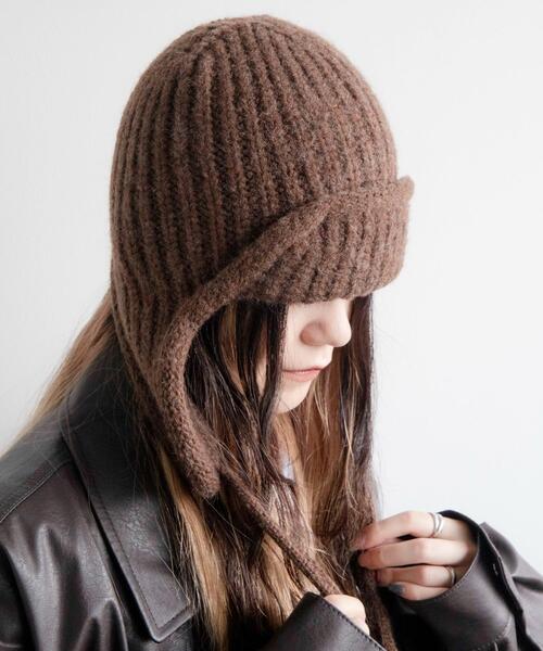 WEGO（ウィゴー）の「WEGO/イヤーフラップリブニットキャップ（ニットキャップ/ビーニー・レディース・ブラック/オフホワイト/ブラウン・FREE）」の8枚目の写真