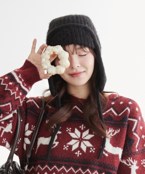 WEGO（ウィゴー）の「WEGO/イヤーフラップリブニットキャップ（ニットキャップ/ビーニー・レディース・ブラック/オフホワイト/ブラウン・FREE）」の6枚目の写真