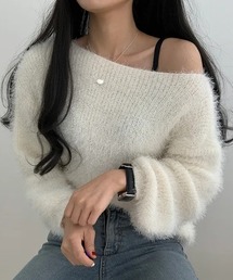 オフショルシャギーニットプルオーバー