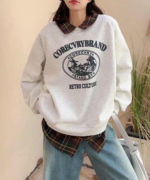 aimoha(アイモハ)の「レイヤード裏起毛スウェットプルオーバー(スウェット・レディース・杢グレー/ブラック/ベージュ/ワインレッド/ピンク・FREE)」の11枚目の写真
