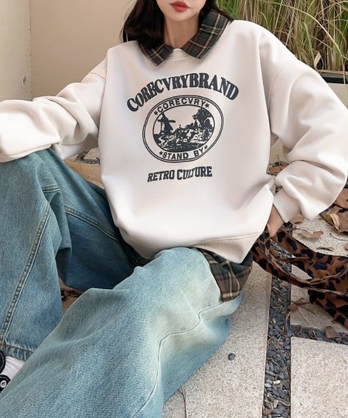 aimoha(アイモハ)の「レイヤード裏起毛スウェットプルオーバー(スウェット・レディース・杢グレー/ブラック/ベージュ/ワインレッド/ピンク・FREE)」の12枚目の写真
