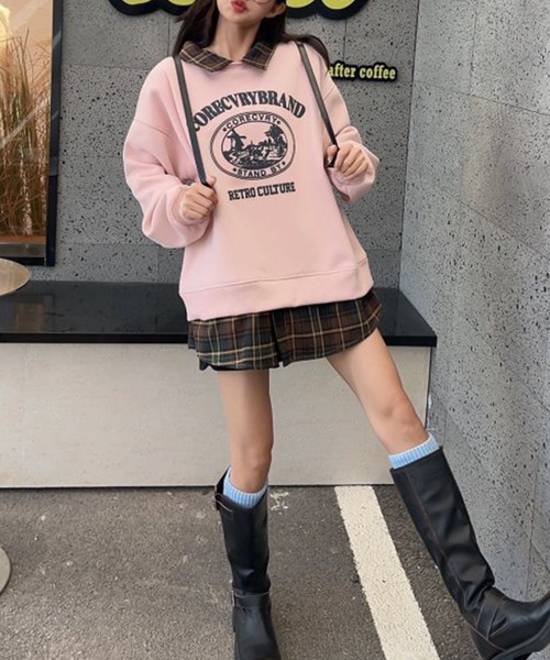aimoha(アイモハ)の「レイヤード裏起毛スウェットプルオーバー(スウェット・レディース・杢グレー/ブラック/ベージュ/ワインレッド/ピンク・FREE)」の15枚目の写真