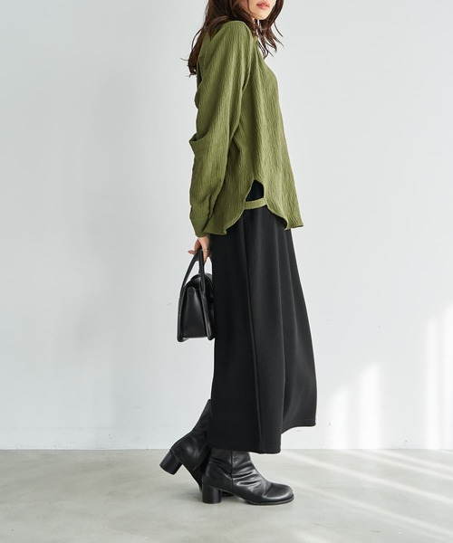 STYLE DELI(スタイルデリ)の「シボ入りガーゼ調V開きシャツ(シャツ/ブラウス・レディース・カーキ/ホワイト系その他・FREE)」の4枚目の写真