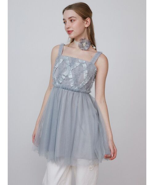 ブラウス シャツ 2WAY LAYERED TAPE RIBBON TULLE TUNIC/2WAYレイヤードテープリボンチュールチュニック レディー セール】2WAY LAYERED TAPE RIBBON TULLE TUNIC/2WAYレイヤード
