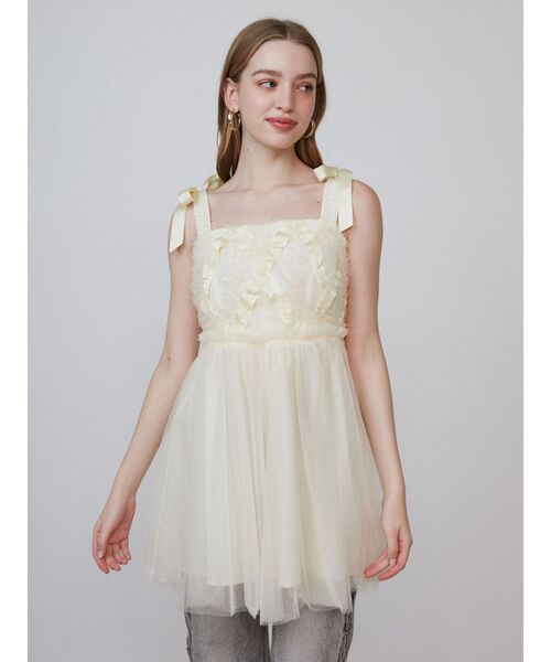 ブラウス シャツ 2WAY LAYERED TAPE RIBBON TULLE TUNIC/2WAYレイヤードテープリボンチュールチュニック レディー CALNAMUR（カルナムール）の「2WAY LAYERED TAPE RIBBON TULLE