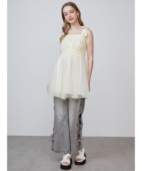 ブラウス シャツ 2WAY LAYERED TAPE RIBBON TULLE TUNIC/2WAYレイヤードテープリボンチュールチュニック レディー CALNAMUR（カルナムール）の「2WAY LAYERED TAPE RIBBON TULLE