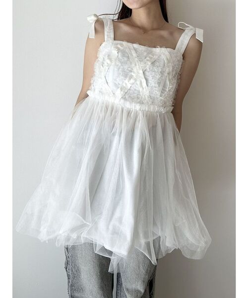 ブラウス シャツ 2WAY LAYERED TAPE RIBBON TULLE TUNIC/2WAYレイヤードテープリボンチュールチュニック レディー セール】2WAY LAYERED TAPE RIBBON TULLE TUNIC/2WAYレイヤード