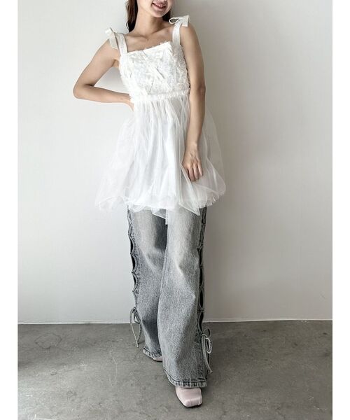 ブラウス シャツ 2WAY LAYERED TAPE RIBBON TULLE TUNIC/2WAYレイヤードテープリボンチュールチュニック レディー セール】2WAY LAYERED TAPE RIBBON TULLE TUNIC/2WAYレイヤード