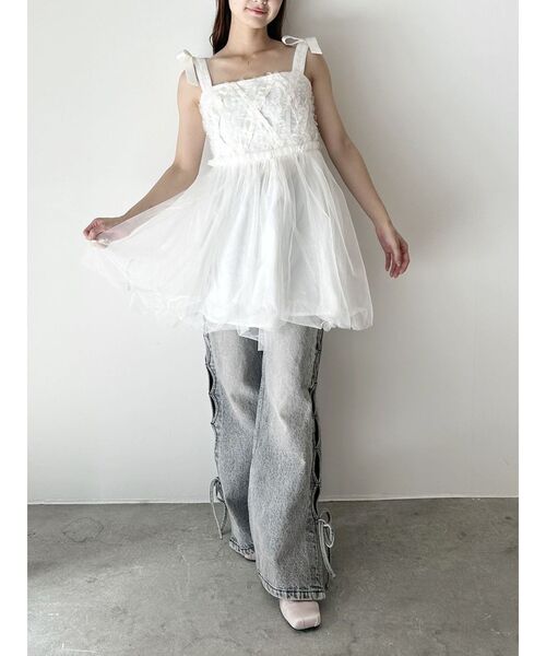 CALNAMUR（カルナムール）の「2WAY LAYERED TAPE RIBBON TULLE TUNIC/2WAYレイヤードテープリボンチュールチュニック（シャツ/ブラウス・レディース・イエロー/オフホワイト/グレー・FREE）」の21枚目の写真