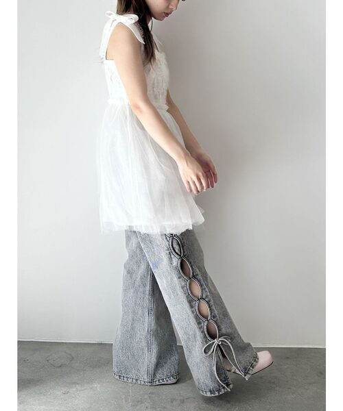 CALNAMUR（カルナムール）の「2WAY LAYERED TAPE RIBBON TULLE TUNIC/2WAYレイヤードテープリボンチュールチュニック（シャツ/ブラウス・レディース・イエロー/オフホワイト/グレー・FREE）」の22枚目の写真