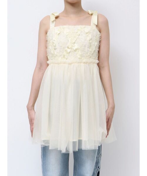 CALNAMUR（カルナムール）の「2WAY LAYERED TAPE RIBBON TULLE TUNIC/2WAYレイヤードテープリボンチュールチュニック（シャツ/ブラウス・レディース・イエロー/オフホワイト/グレー・FREE）」の4枚目の写真