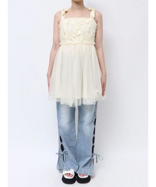 CALNAMUR（カルナムール）の「2WAY LAYERED TAPE RIBBON TULLE TUNIC/2WAYレイヤードテープリボンチュールチュニック（シャツ/ブラウス・レディース・イエロー/オフホワイト/グレー・FREE）」の14枚目の写真