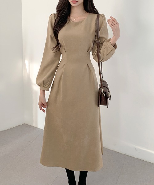 ECLIN（エクラン）の「バックリボンAラインフレアワンピース（ワンピース・レディース・ベージュ/チャコールグレー・M/L/XL）」の3枚目の写真