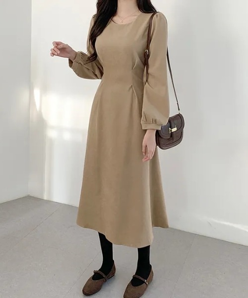 ECLIN（エクラン）の「バックリボンAラインフレアワンピース（ワンピース・レディース・ベージュ/チャコールグレー・M/L/XL）」の11枚目の写真