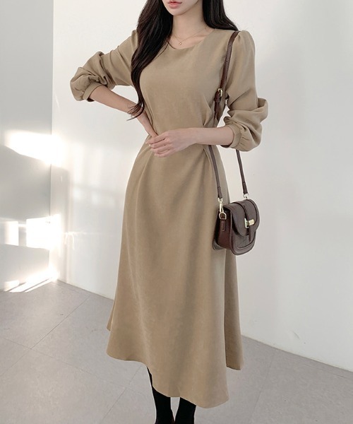 ECLIN（エクラン）の「バックリボンAラインフレアワンピース（ワンピース・レディース・ベージュ/チャコールグレー・M/L/XL）」の12枚目の写真