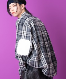 a.p.o.v. 合成皮革エルボーパッチチェックネルシャツ