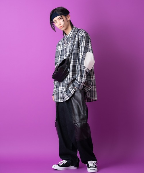 a.p.o.v.（エーピーオービー）の「a.p.o.v. 合成皮革エルボーパッチチェックネルシャツ（シャツ/ブラウス・メンズ・ブラック/ミント/ピンク・ONESIZE）」の8枚目の写真