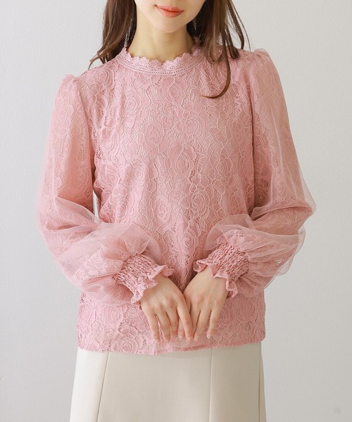 Lace Ladies(レースレディース)の「キャンディスリーブ ラウンドネック 総レース 長袖 ブラウス(シャツ/ブラウス・レディース・アイボリー/ピンク/ホワイト/ブラック・FREE/S)」の4枚目の写真
