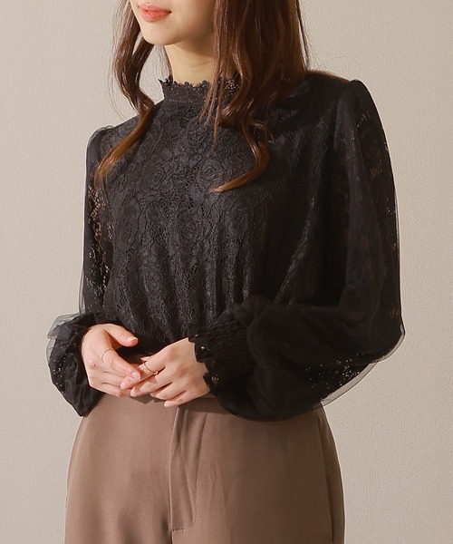 Lace Ladies(レースレディース)の「キャンディスリーブ ラウンドネック 総レース 長袖 ブラウス(シャツ/ブラウス・レディース・アイボリー/ピンク/ホワイト/ブラック・FREE/S)」の3枚目の写真