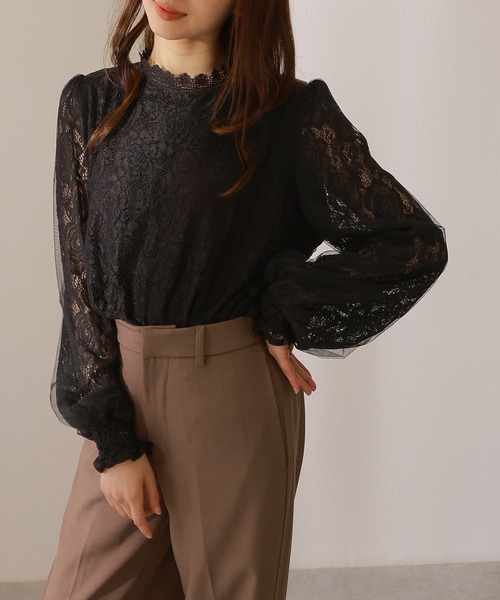 Lace Ladies(レースレディース)の「キャンディスリーブ ラウンドネック 総レース 長袖 ブラウス(シャツ/ブラウス・レディース・アイボリー/ピンク/ホワイト/ブラック・FREE/S)」の5枚目の写真