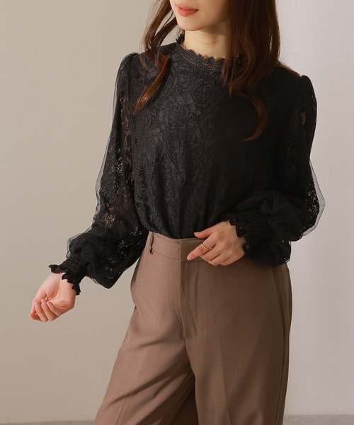 Lace Ladies(レースレディース)の「キャンディスリーブ ラウンドネック 総レース 長袖 ブラウス(シャツ/ブラウス・レディース・アイボリー/ピンク/ホワイト/ブラック・FREE/S)」の8枚目の写真