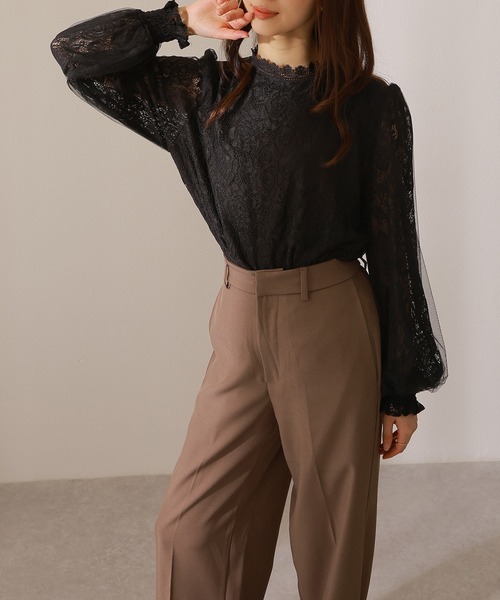 Lace Ladies(レースレディース)の「キャンディスリーブ ラウンドネック 総レース 長袖 ブラウス(シャツ/ブラウス・レディース・アイボリー/ピンク/ホワイト/ブラック・FREE/S)」の9枚目の写真