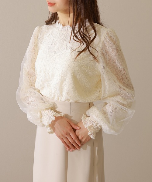 Lace Ladies(レースレディース)の「キャンディスリーブ ラウンドネック 総レース 長袖 ブラウス(シャツ/ブラウス・レディース・アイボリー/ピンク/ホワイト/ブラック・FREE/S)」の10枚目の写真