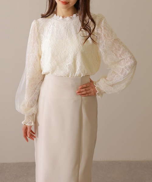 Lace Ladies(レースレディース)の「キャンディスリーブ ラウンドネック 総レース 長袖 ブラウス(シャツ/ブラウス・レディース・アイボリー/ピンク/ホワイト/ブラック・FREE/S)」の12枚目の写真