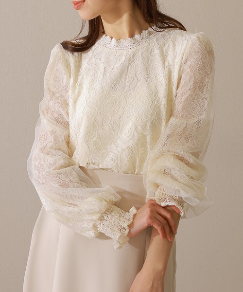 Lace Ladies(レースレディース)の「キャンディスリーブ ラウンドネック 総レース 長袖 ブラウス(シャツ/ブラウス・レディース・アイボリー/ピンク/ホワイト/ブラック・FREE/S)」の13枚目の写真