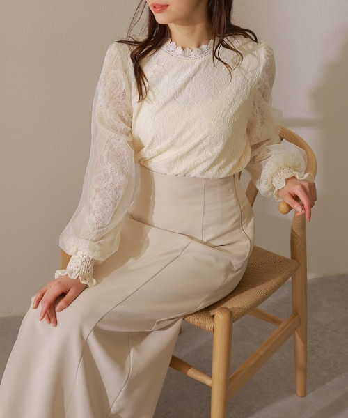 Lace Ladies(レースレディース)の「キャンディスリーブ ラウンドネック 総レース 長袖 ブラウス(シャツ/ブラウス・レディース・アイボリー/ピンク/ホワイト/ブラック・FREE/S)」の14枚目の写真