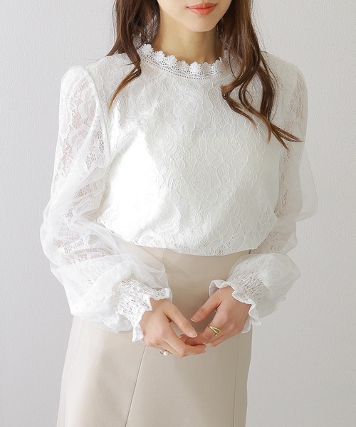 Lace Ladies(レースレディース)の「キャンディスリーブ ラウンドネック 総レース 長袖 ブラウス(シャツ/ブラウス・レディース・アイボリー/ピンク/ホワイト/ブラック・FREE/S)」の15枚目の写真