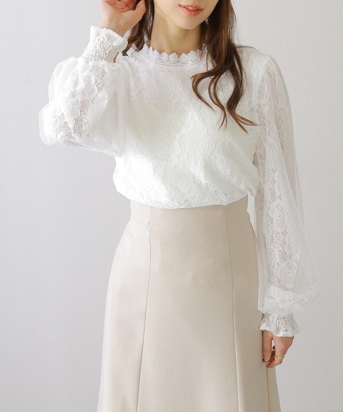 Lace Ladies(レースレディース)の「キャンディスリーブ ラウンドネック 総レース 長袖 ブラウス(シャツ/ブラウス・レディース・アイボリー/ピンク/ホワイト/ブラック・FREE/S)」の16枚目の写真