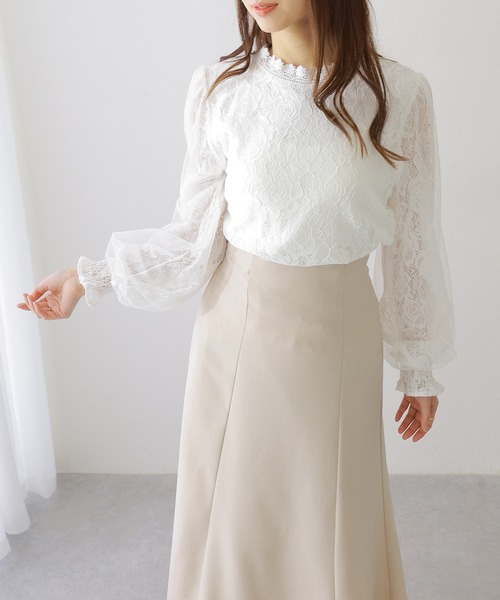 Lace Ladies(レースレディース)の「キャンディスリーブ ラウンドネック 総レース 長袖 ブラウス(シャツ/ブラウス・レディース・アイボリー/ピンク/ホワイト/ブラック・FREE/S)」の18枚目の写真