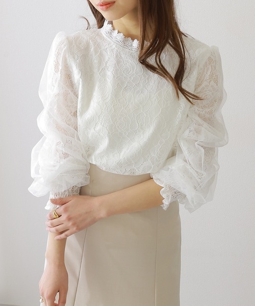 Lace Ladies(レースレディース)の「キャンディスリーブ ラウンドネック 総レース 長袖 ブラウス(シャツ/ブラウス・レディース・アイボリー/ピンク/ホワイト/ブラック・FREE/S)」の19枚目の写真