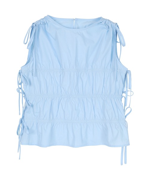 miette(ミエット)の「シャーリングリボンノースリーブトップス(Tシャツ/カットソー・レディース・ブルー/ブラック/オフホワイト・FREE)」の10枚目の写真